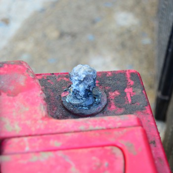 Terminal eaten away, typically when not secured correctly